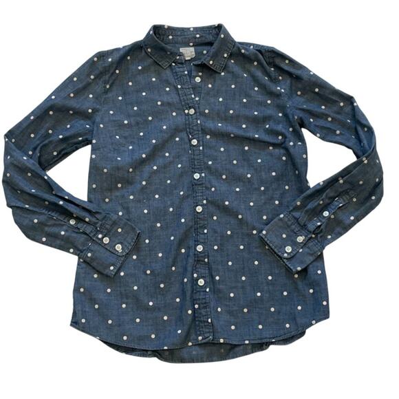 J. Crew Cotton Chambray Polka Dot Long Sleeve Button Down Shirt / Blouse, S - Picture 1 of 10